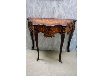 Italian Style Inlaid Console With Brass Ormolu Detailing Along The Edges