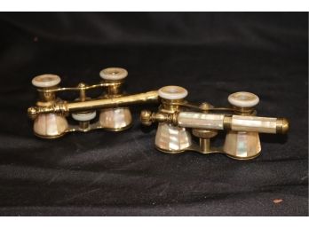 Pair Of Elegant & Beautiful Mother Of Pearl Opera Glasses With Extending Arms