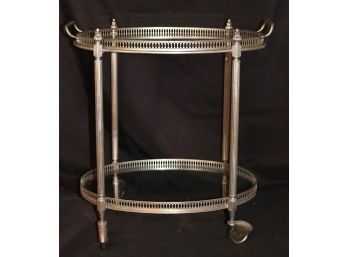 Petite Rolling Bar Or Dessert Cart With Glass Tray In Silver Tone Finish