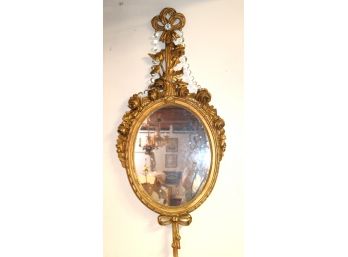 Ornate Oval Mirror With Carved Roses, Bow & Crystal Adornment