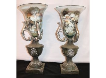 Pair Decorative Glass Urns On Neoclassical Plaster Bases
