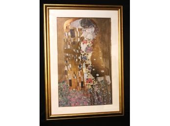 The Kiss Lithograph By Gustav Klimt In Gold Frame With Glass
