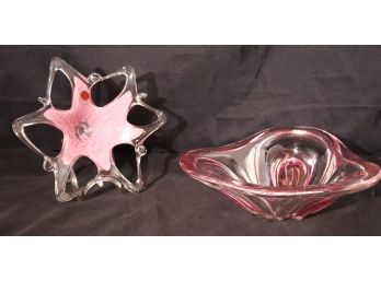 Two Unique Murano Glass Bowls In Shades Of Pink
