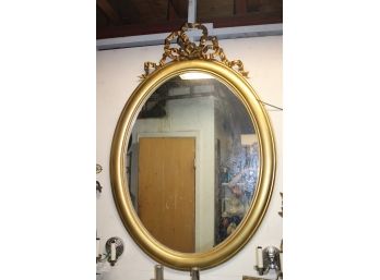 Large French Style Oval Mirror With Top Bow Decoration