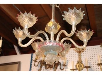 Splendid Antique Murano Glass Chandelier With Lions Heads & Colored Glass Highlighting