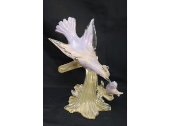 Sparkling Salviati Murano Glass Bird On Bough Feeding Baby Bird