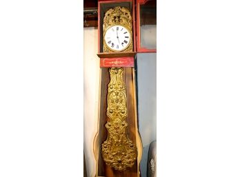 Tall Country French Case Clock With Hand Painted Exterior & Embossed Brass Pendulum By Bossi & Crescentin