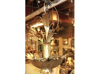 Hollywood Regency Style Brass Chandelier In Exotic Leaf Motif