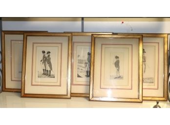 Lot Of 5 Antique Prints Of English Soldiers In Gold Frames