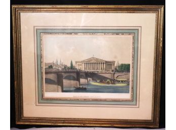 Framed Architectural Print Of French Courthouse & River Scene