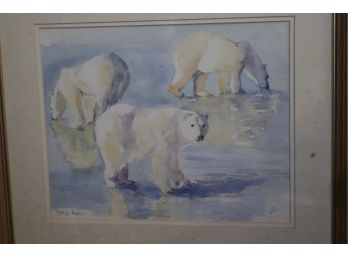 Watercolor Painting Of Polar Bears Titled Spring Bears Signed By Artist