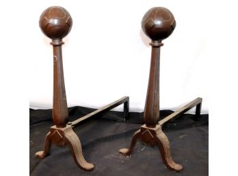 Pair Of Arts & Crafts Iron Andirons With Strong Early 20th Century Influence