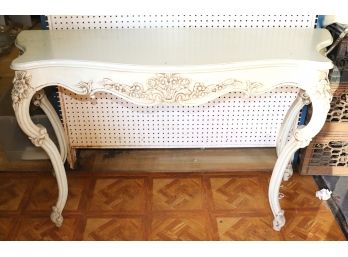 Louis XV Style Pale Green Painted Console With Carved Floral Details