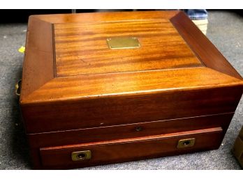 Large Mahogany Flatware Box With Brass Handles