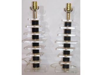 Pair Art Deco Style Lamps With Lucite Accents