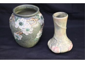 Vintage Art Glass Pottery Vases With Dogwood Branches & Flower Stamped R