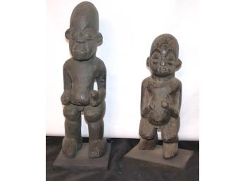 Two Interesting Primitive Carved African Figures On Bases