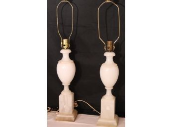 Pair Baluster Shaped Alabaster Lamps With Alabaster Finials