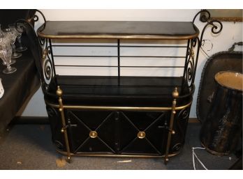 Empire Style Wrought Iron Bar / Serving Cabinet With Brass Accents