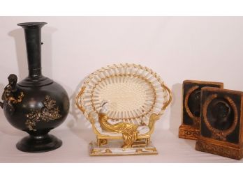 French Porcelain Figurine Of Madame Recamier, Antique Cherub Vase, Bookends & More