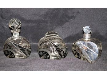 Art Deco 3 Piece Glass Vanity Set With Perfume Bottles & Jewel Box