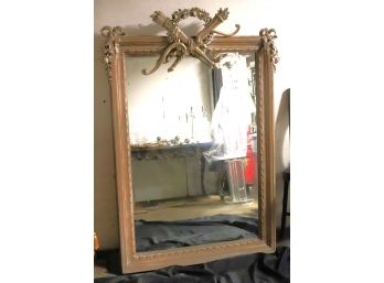 Impressive French Directoire Style Wood Mirror With Carved Torch & Flame Crown
