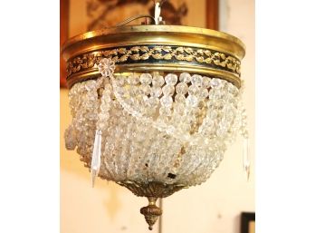 Petite Romantic Style Beaded Crystal Pendant Light With Decorative Brass Mount