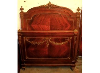 Antique French Rosewood Twin Headboard & Footboard With Bronze Overlay