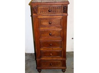 Charming Petite Marble Top 6 Drawer Chest With Diagonal Wood Pattern