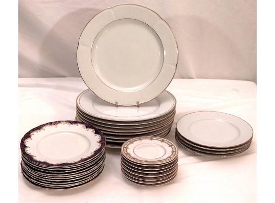 Collection Of Vintage Plates By Crescent China By Ranmaru Coquille Dor, LS&S Limoges France Saucers & Emp