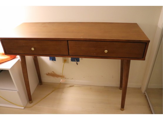 MCM Style Desk With Brass Tips On The Feet & Brass Drawer Pulls
