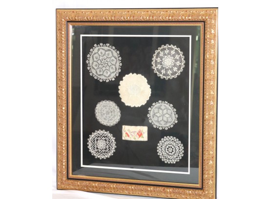Vintage Handmade Framed Antique Doily Wall Art With Amazing Detail Throughout In An Embossed Gilded Frame