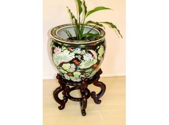 Koi Fish Planter With Stamp As Pictured, Includes A Wood Stand