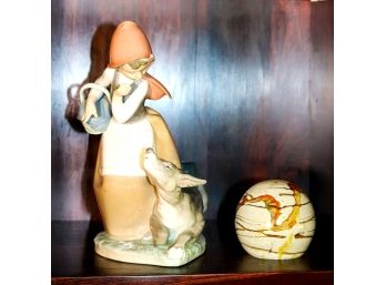 Rare Retired Lladro Figurine Little Red Riding Hood & Wolf L-6m, Includes An Art Glass Paperweight