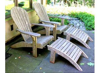 Teakwood Adirondack Chairs With Footrest, Needs A Good Cleaning With Some Fresh Teak Oil