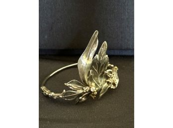 STERLING SILVER FLORAL HINGED BRACELET WITH RHINESTONE GARNISHMENTS