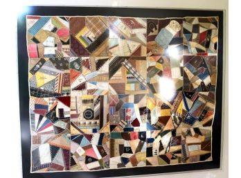 Large Vintage Handmade Quilt Art In A Large Plexiglass Frame, Really A Beautiful Piece Approx 73 Inches X