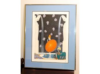 'Bath Of The Marque' Art Deco Signed Erte Lithograph 179/300 In A Blue Matted Frame Approx 21 Inches X 26