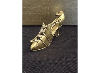 24K Gold Plated Flapper Shoe Pin With Rhinestones From Museum Of Modern Art - Signed
