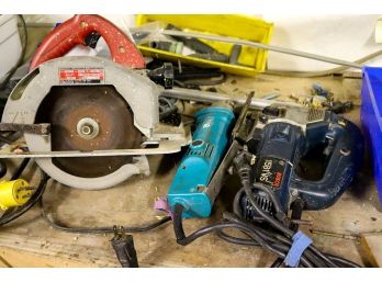3 Assorted Power Tools Include Makita Grinder & Bosh As Pictured, Milwaukee 7  Circular Saw