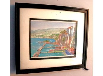 Framed Print Of European Marina With Mountain View Coastline
