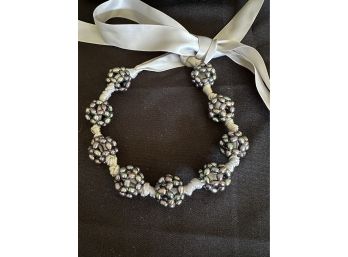 60' Freshwater Pearl And Silk Ribbon Open Style Necklace