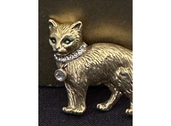 24K Gold Plated Cat Pin With Rhinestones - Metropolitan Museum Of Art - Signed