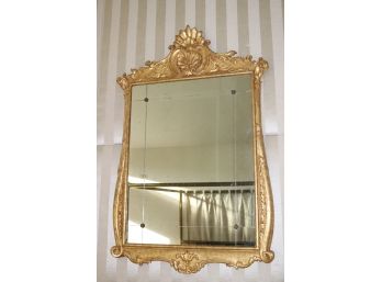Vintage Carved Wall Mirror With Shell Motif & Floret Inserts Approx 30 Inches X 46 Inches