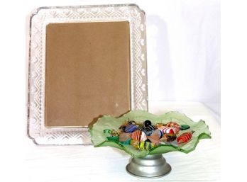 Waterford Crystal Picture Frame & Vintage Glass Candy Dish With Assorted Blown Glass Candy Treats
