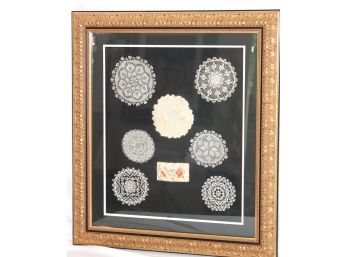 Vintage Handmade Framed Antique Doily Wall Art With Amazing Detail Throughout In An Embossed Gilded Frame
