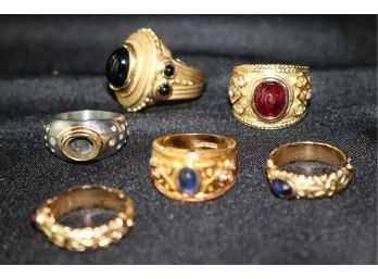 Lot Of 6 Vintage Rings With Gold Electroplate & Semi Precious Stones.