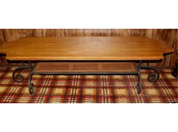 Wood Plank Top Coffee Table With Wrought Iron Base