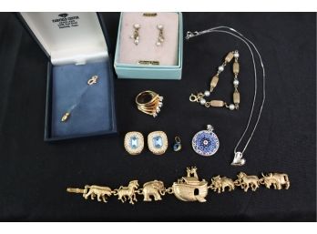 Lot Of Vintage Jewelry With Dior Earrings, Sterling Silver Pendant, Silver Heart Necklace & More