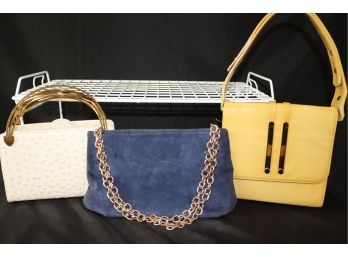 Lot Of 3 Vintage Ladies Handbags With Funky Block Patent Leather Ostrich Look & More